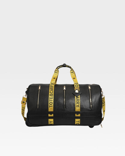 Caution Tape Rolling Duffle Bag in Black & Yellow